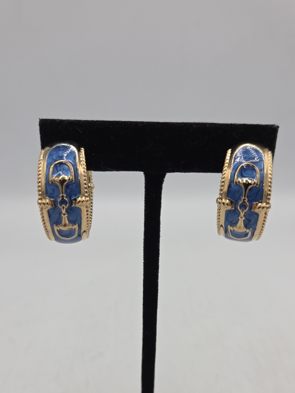 Lauren G Adams Gold-Tone Blue Enamel Horse Bit Hoop Earrings